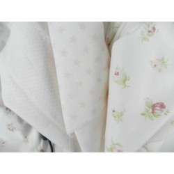 Cotone Bio, Bianco, Stelle Rosa