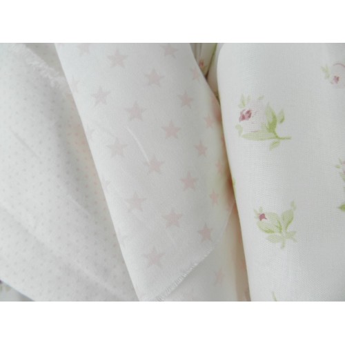 Cotone Bio, Bianco, Stelle Rosa