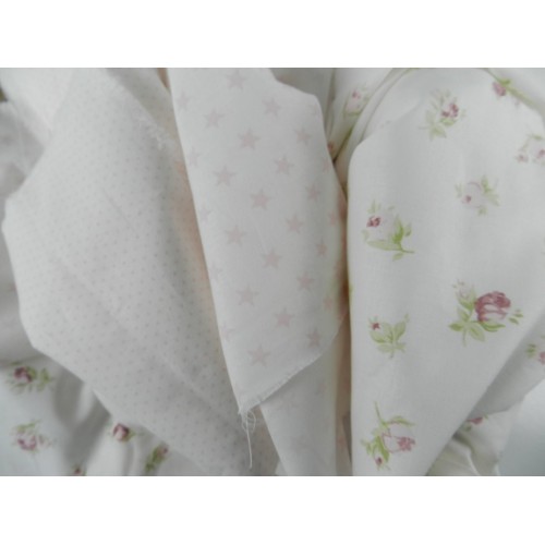Cotone Bio, Bianco, Stelle Rosa