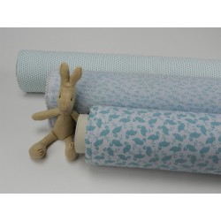 Cotone Bio, Bianco, Pois Verde Acqua