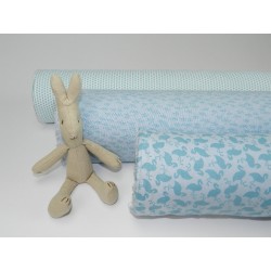 Cotone Bio, Bianco, Pois Verde Acqua