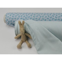 Cotone Bio, Bianco, Pois Verde Acqua