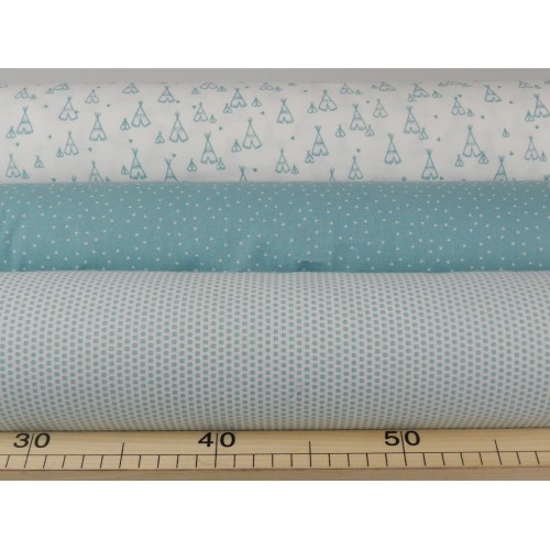 Cotone Bio, Bianco, Pois Verde Acqua