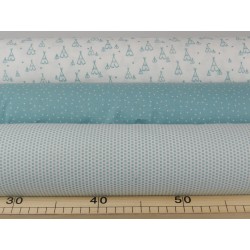 Cotone Bio, Bianco, Pois Verde Acqua