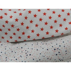 Cotone Bio,  Bianco, Stelle Blu, Pois Rosso