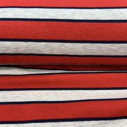 Felpa Garzata/ French Terry, Righe,  Rosso e Ecru Melange