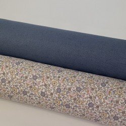 Voile di cotone Bio, Fiorellini rosa e celeste polvere