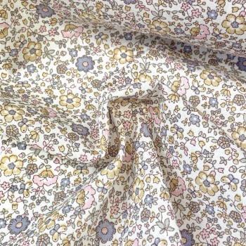 Voile di cotone Bio, Fiorellini rosa e celeste polvere