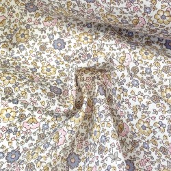 Voile di cotone Bio, Fiorellini rosa e celeste polvere