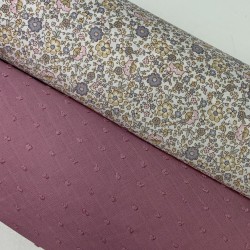 Voile di cotone Bio, Fiorellini rosa e celeste polvere
