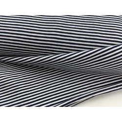 Jersey di Cotone con Righe sottili 3mm, Bianco / Blu Navy