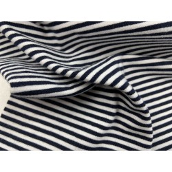 Jersey di Cotone con Righe sottili 3mm, Bianco / Blu Navy