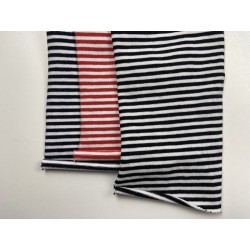 Jersey di Cotone con Righe sottili 3mm, Bianco / Blu Navy