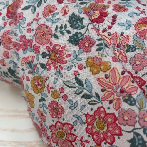 Voile Bio, Base Bianca con Fiori Rosa e Fucsia...