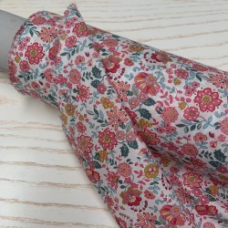 Voile Bio, Base Bianca con Fiori Rosa e Fucsia e Foglie Celesti