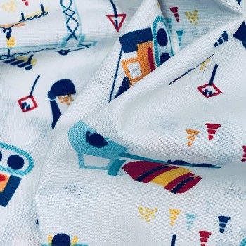 Cotone Popeline, Bianco, Ruspe colorate 2