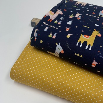 Cotone Popeline,Ocra, Pois Bianchi 2