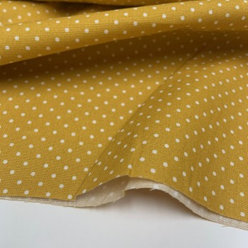 Cotone Popeline,Ocra, Pois Bianchi