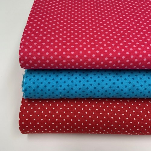 Cotone Popeline, Rosso, Pois Bianchi