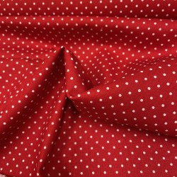 Cotone Popeline, Rosso, Pois Bianchi