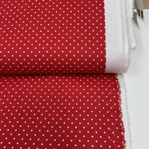 Cotone Popeline, Rosso, Pois Bianchi