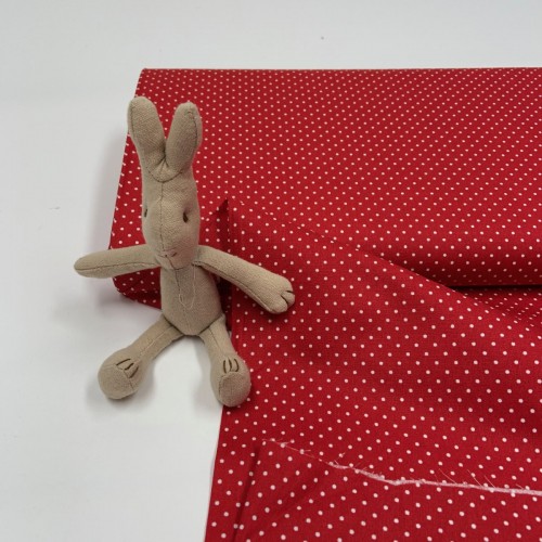 Cotone Popeline, Rosso, Pois Bianchi