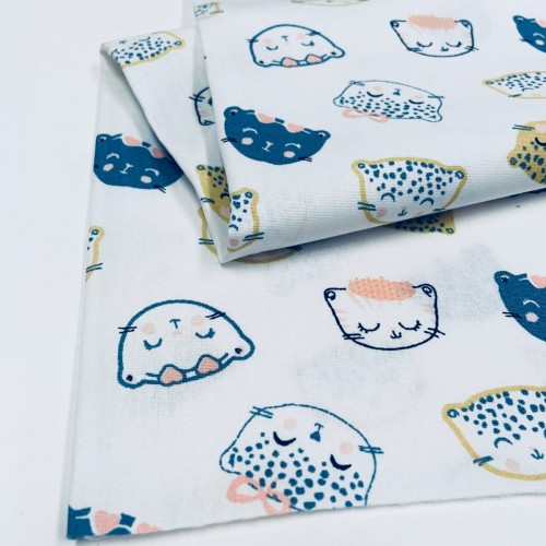 Cotone Popeline, Bianco, Gatti
