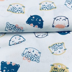 Cotone Popeline, Bianco, Gatti