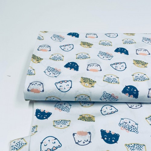Cotone Popeline, Bianco, Gatti