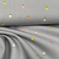 Cotone Popeline, Grigio, Fiori