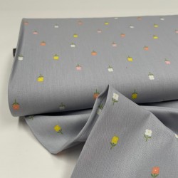 Cotone Popeline, Grigio, Fiori