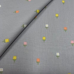 Cotone Popeline, Grigio, Fiori