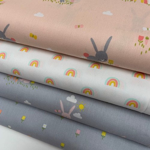 Cotone Popeline, Grigio, Fiori
