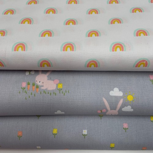 Cotone Popeline, Grigio, Fiori