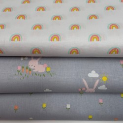 Cotone Popeline, Grigio, Fiori
