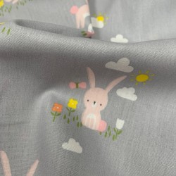 Cotone Popeline, Grigio, Coniglietti