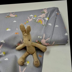 Cotone Popeline, Grigio, Coniglietti