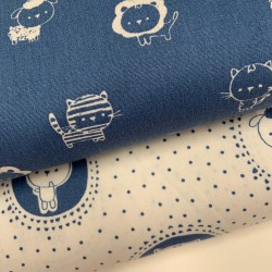 Cotone Popeline, Bianco-Blu, Animaletti
