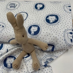 Cotone Popeline, Bianco-Blu, Animaletti