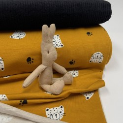 Felpa/ French terry garzato, Ocra con  Tigrotto bianco