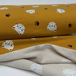 Felpa/ French terry garzato, Ocra con  Tigrotto bianco