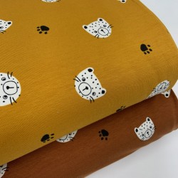 Felpa/ French terry garzato, Ocra con  Tigrotto bianco