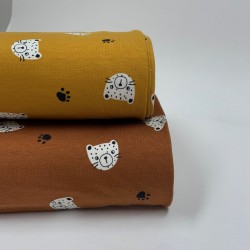 Felpa/ French terry garzato, Ocra con  Tigrotto bianco