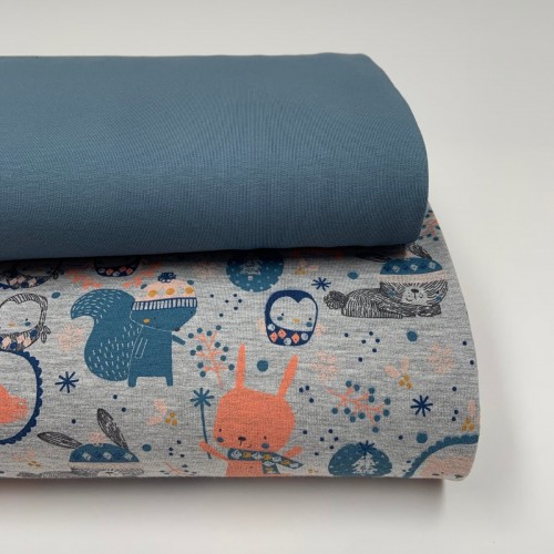 Felpa/ French terry garzato, Blu e Rosa - Animali