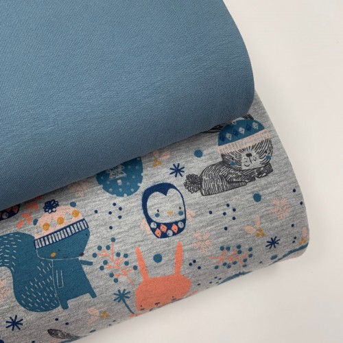 Felpa/ French terry garzato, Blu e Rosa - Animali