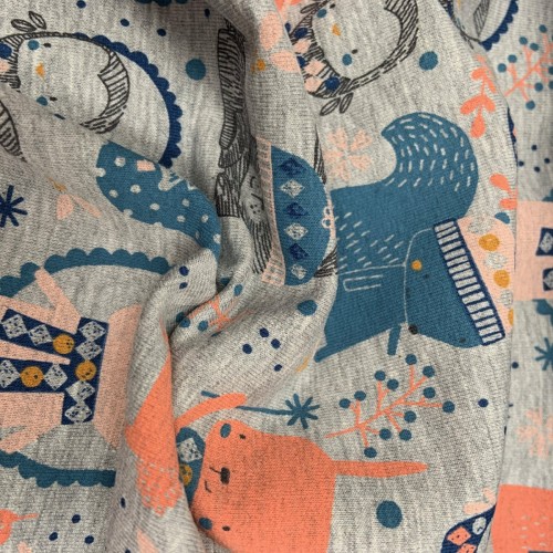 Felpa/ French terry garzato, Blu e Rosa - Animali