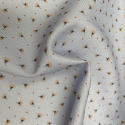 Flanella di cotone Bio, Celeste, Fiori Gialli e Pois Rossi