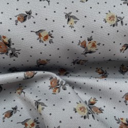 Viscosa-Cotone sostenibile , Tortora con Fiori medio grandi Marrone e Beige