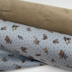 Viscosa-Cotone sostenibile , Tortora con Fiori medio grandi Marrone e Beige