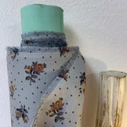 Viscosa-Cotone sostenibile , Tortora con Fiori medio grandi Marrone e Beige